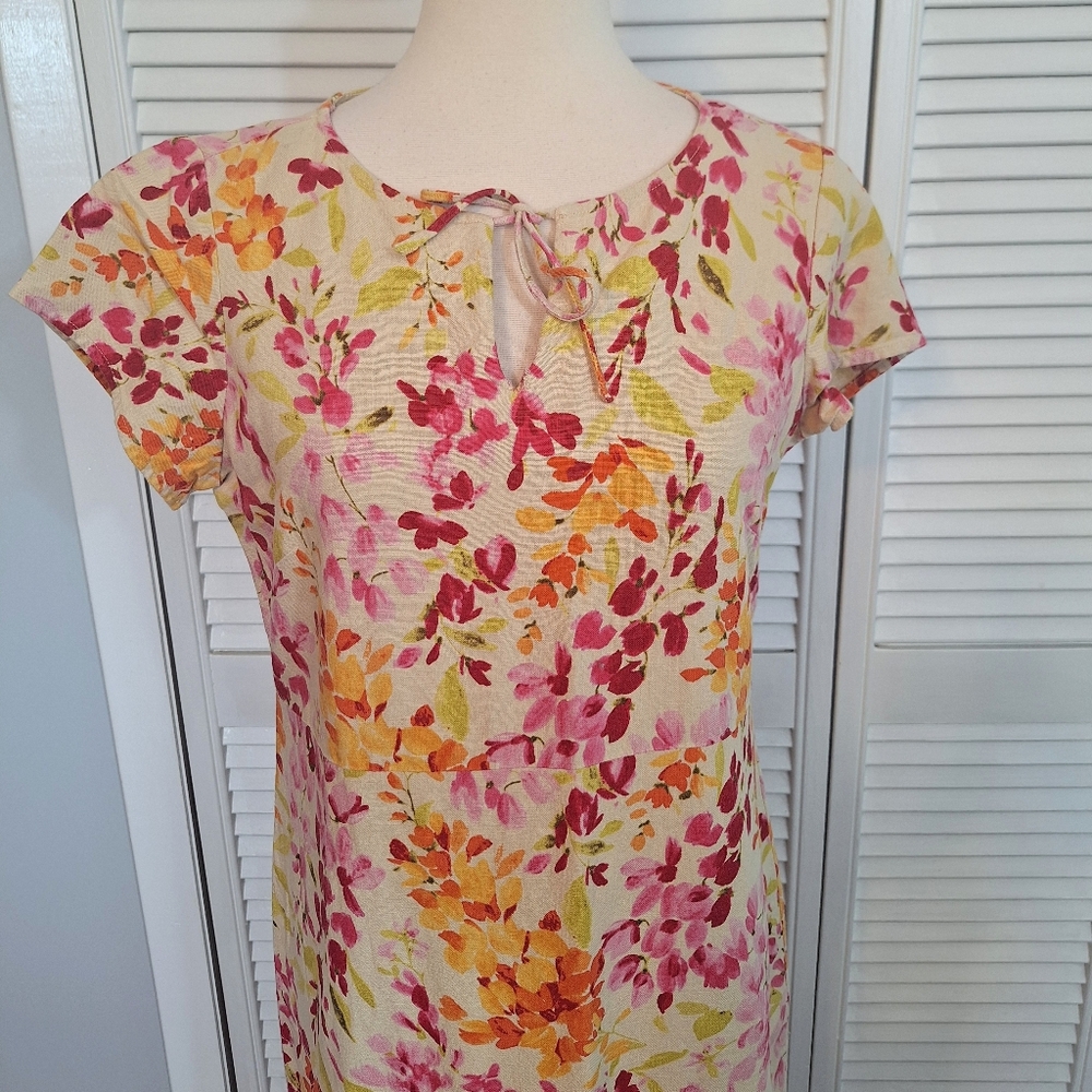 Vintage Liz Claiborne Linen Floral Maxi Dress Sz 6P *X - Picture 4 of 7